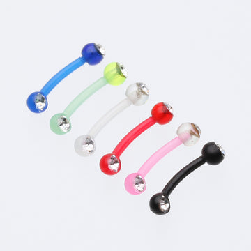 Detail View 1 of Acrylic Gem Ball Flexible Shaft Curved Barbell Eyebrow Ring-Blue/Clear